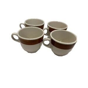 Shenango Restaurant Ware Vtg Mug Set Four 4 Brown Band Durable Tiny D Handle MCM